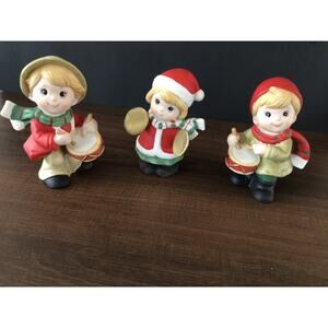 Vintage Homco Christmas Musical Children Set of 3 Bisque Figurines #5564 drums